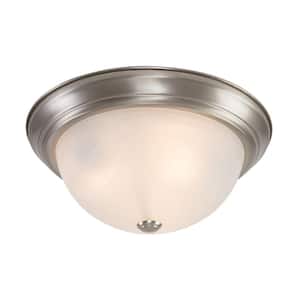 3-Light Satin Nickel Flush Mount with White Marble Glass Shade