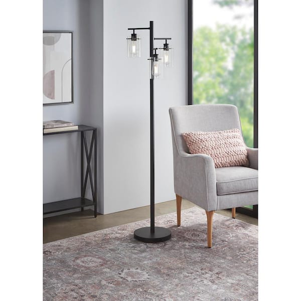 Hampton Bay Regan 63 in. Matte Black Floor Lamp with Clear Glass Shades