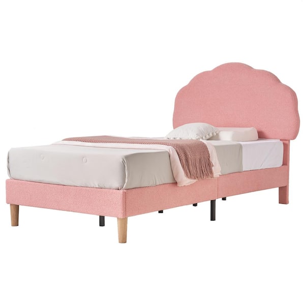 VECELO Kids Cloud Headboard Twin Bed Frame - Children's Upholstered Platform Bed, Adjustable, No Box Spring Needed (Pink)