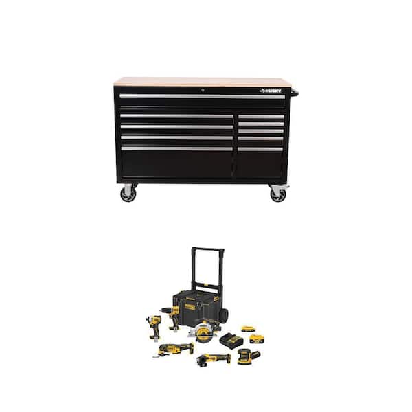 52 in. W x 20 in. D Black Mobile Workbench and 20-Volt MAX 6-Tool Cordless Combo Kit