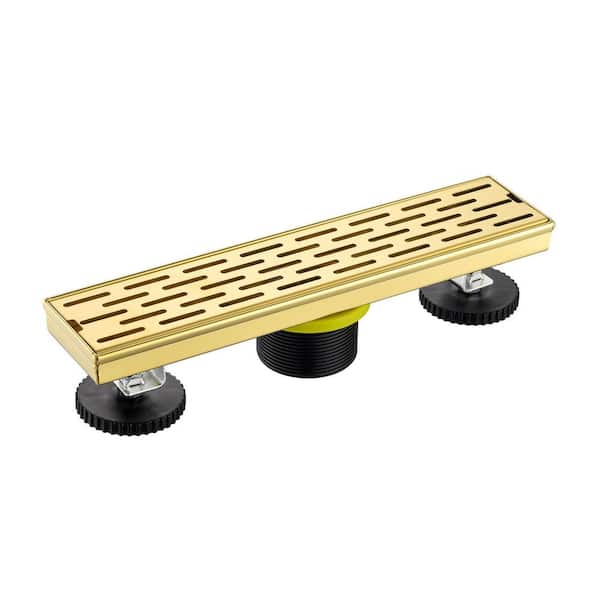 12 in. Stainless Steel Linear Shower Drain with Slot Pattern Drain Cover in Brushed Gold