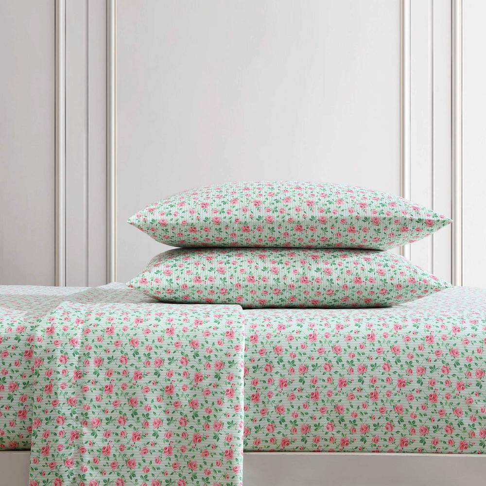 Flower Fun Pink and Green Microfiber Twin Sheet Set