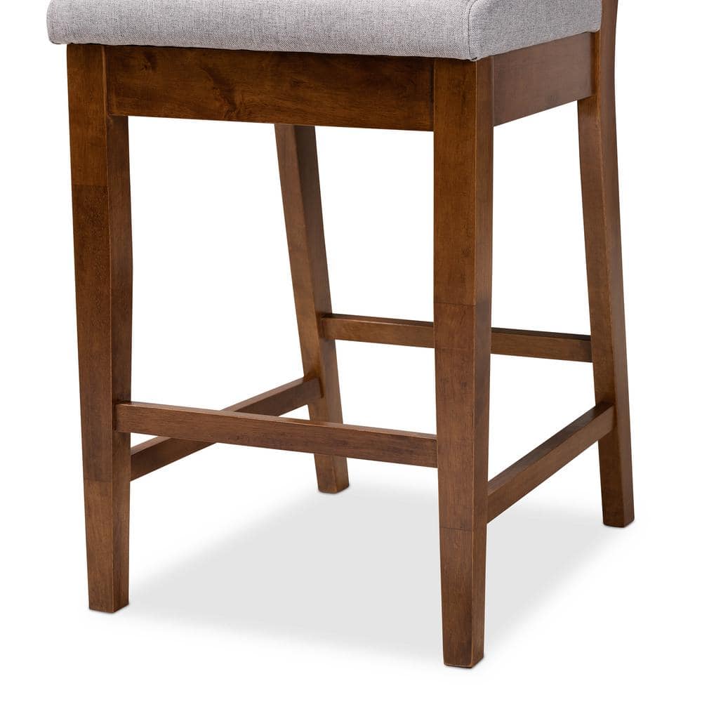 Elegant Grey Fabric and Walnut Brown Wood Counter Stool Set