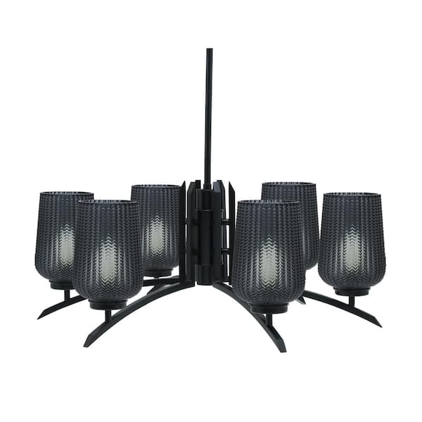 Unbranded Siena 6-Light Matte Black Chandelier, Round Chandelier with Smoke Glass Shades, No bulb Included