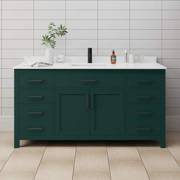 Beckett 66 in. W x 22 in. D x 35 in. H Single Sink Bathroom Vanity in Green with Carrara Cultured Marble Top