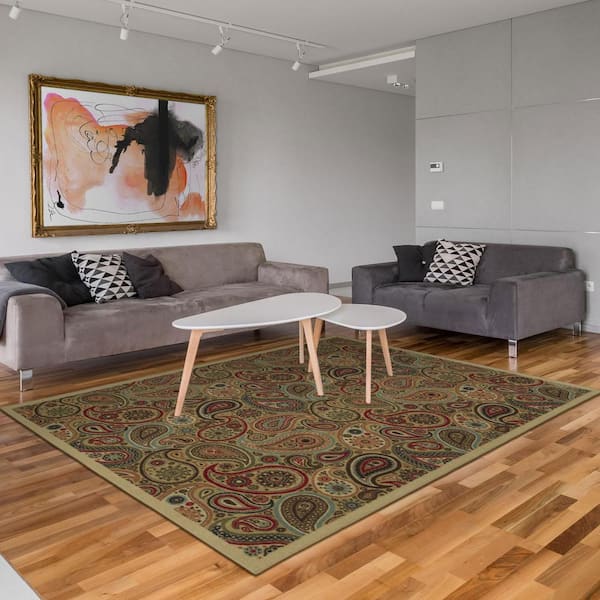 Ottohome Collection Contemporary Paisley Design 5 ft. x 6 ft. 6 in. Area Rug, Camel