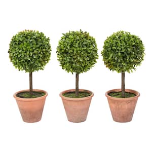 11.5 in. Artificial Faux Boxwood Topiary Arrangements with Decorative Pots (Set of 3)