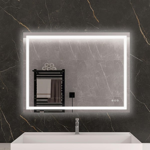 KariMo 48 in. W x 36 in. H Rectangular Frameless Wall Bathroom Vanity Mirror with Backlit Front Light, Dimmable
