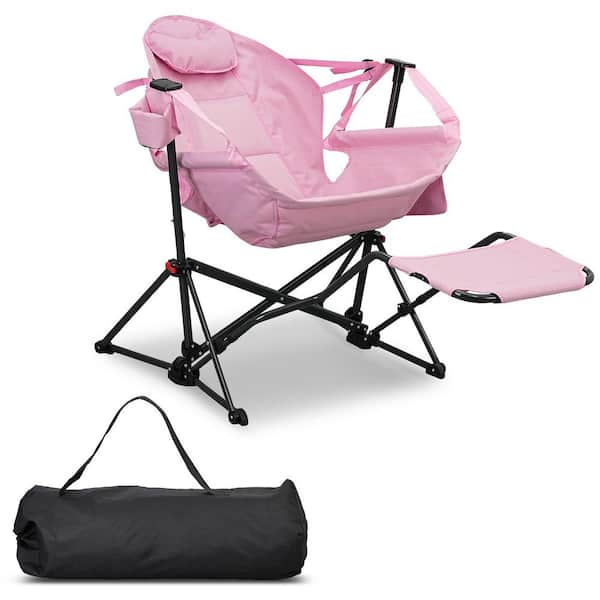 Hammock Camping Chair with Footrest Pink Polyester Foldable Portable Rocking Chairs