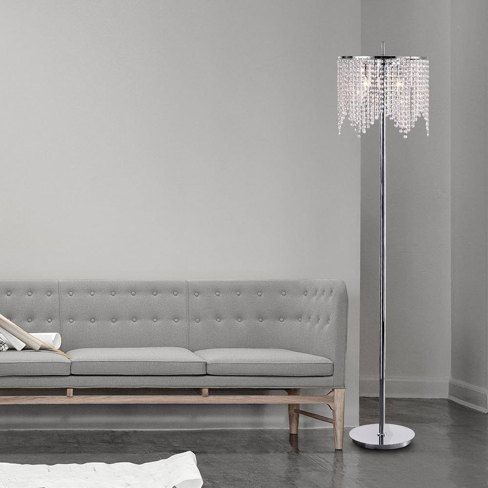 65-Inch Silver Chandelier Style Floor Lamp with Crystal Shade