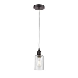 Clymer 100-Watt 1-Light Oil Rubbed Bronze Shaded Mini Pendant Light with Seeded Glass Seeded Glass Shade