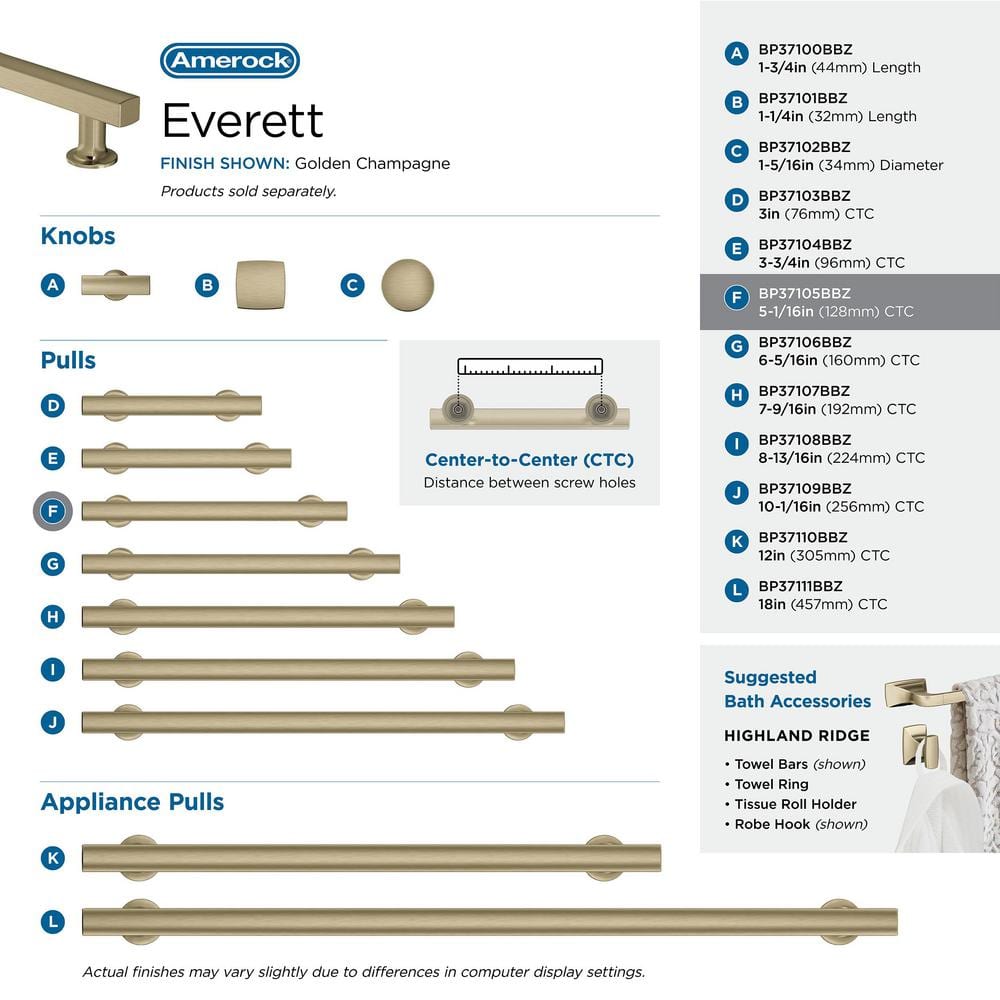 Everett 5-1/16 inch Golden Champagne Cabinet Pull with Mounting Hardware