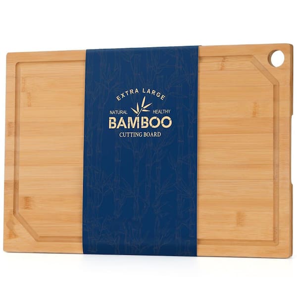 18 in. x 12 in. Rectangular Bamboo Cutting Board for Kitchen, Heavy Duty Wood Cutting Board with Juice Groove