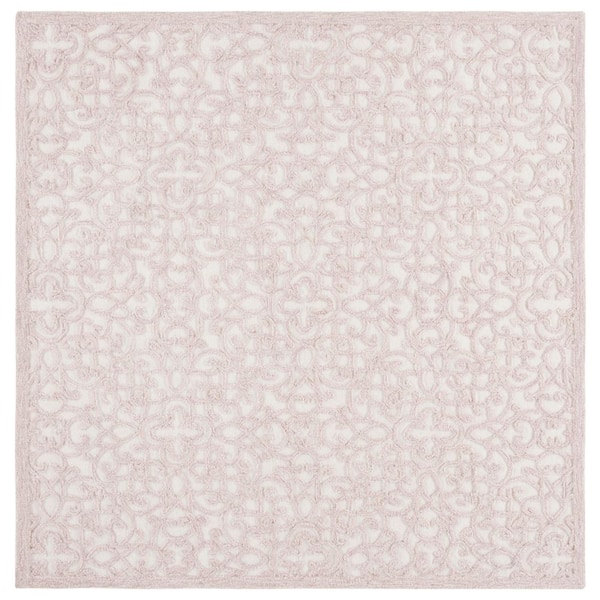 SAFAVIEH Martha Stewart Ivory/Pink 6 ft. x 6 ft. Abstract Floral High-Low Square Area Rug