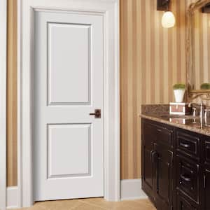 28 in. x 80 in. Carrara 2 Panel Left-Hand Solid Core White Painted Molded Composite Single Prehung Interior Door
