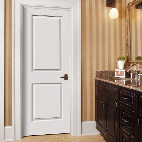30 in. x 80 in. Carrara 2 Panel Left-Hand Solid Core White Painted Molded Composite Single Prehung Interior Door