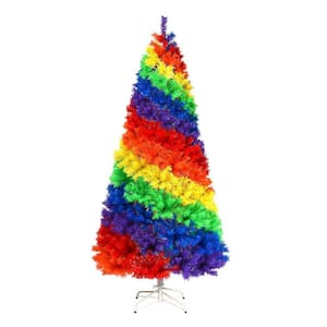7 ft. Multi-Color Unlit Hinged Traditional Artificial Christmas Tree with Metal Stand