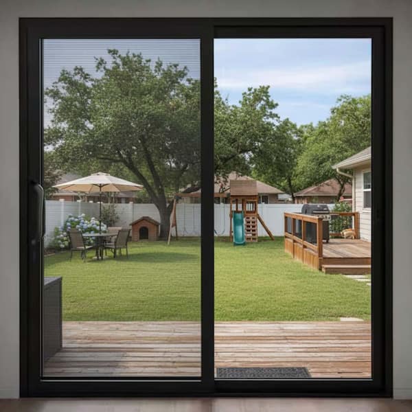 96 in. x 80 in. Matte Black Left Handle Aluminum Sliding Patio Door with Low-E glass, Screen, and Lockset