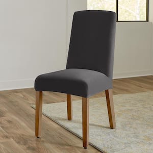 Hampstead Stretch Velvet Charcoal Polyester Short Dining Chair Slipcover Set of 2