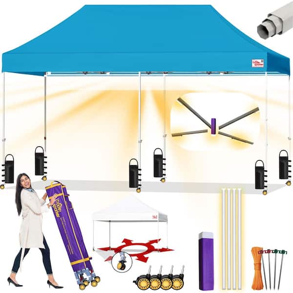 Tradesparker Commercial 10 ft. x 20 ft. Turquoise Pop Up Canopy Tent with Roller Bag
