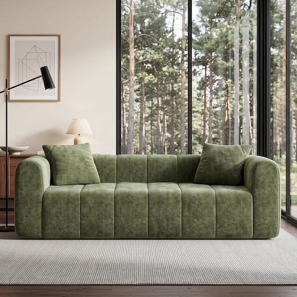 JEAREY Matcha 88.58 in Wide Round Arm Chenille Modern Rectangle 4 Seater Sofa in Green