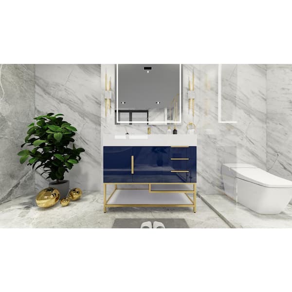 BV Better Vanity Bethany 42 in. W x 20 in. D x 36 in. H Single Sink Freestanding Bath Vanity in Gloss Night Blue with White Acrylic Top