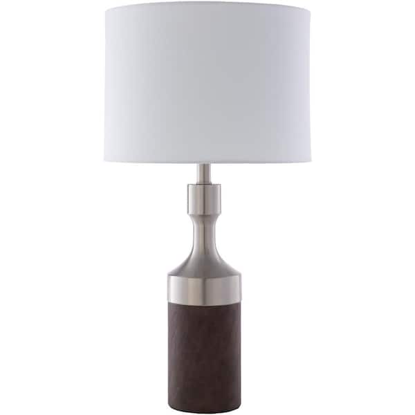 Artistic Weavers SINHARAJA 27.75 in. Dark Brown/Nickel Indoor Table Lamp with White Drum Shaped Shade