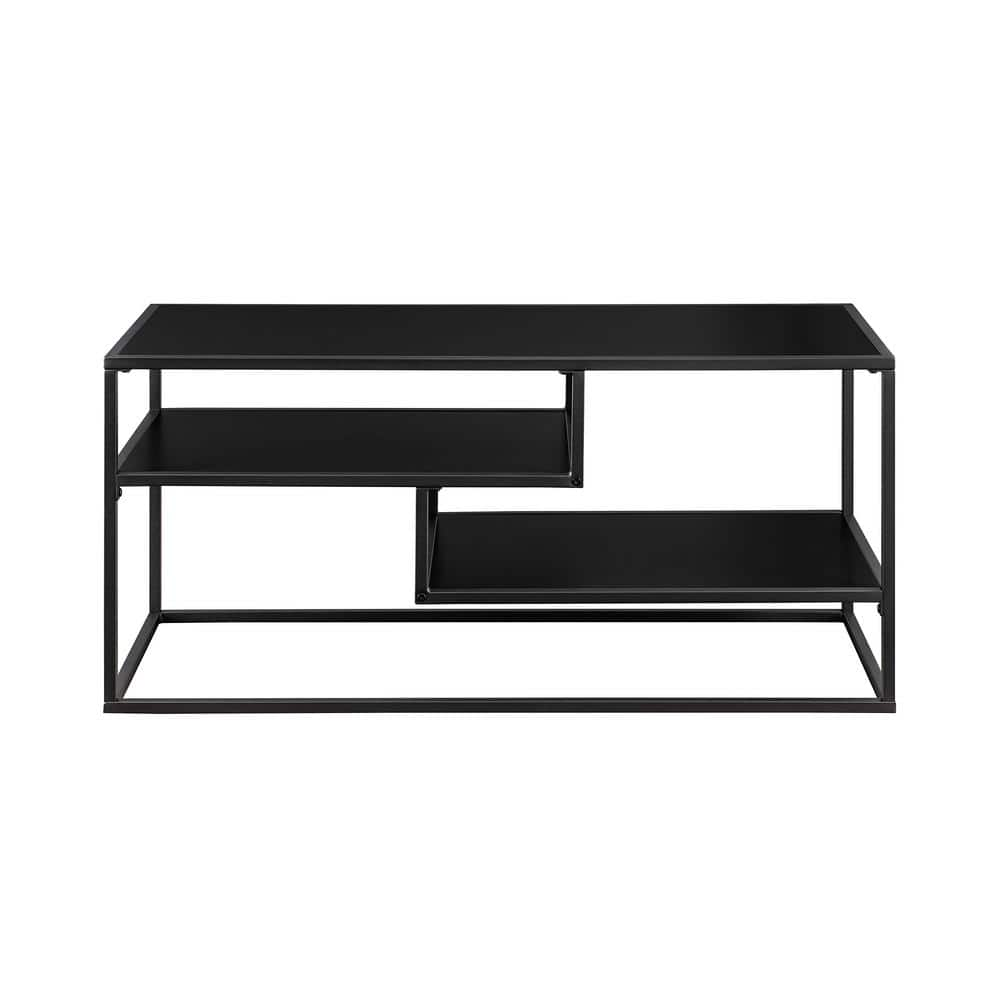 40 in. Solid Black Wood and Metal Modern Open-Storage TV Stand for TVs up 43 in -  Welwick Designs, HD9979