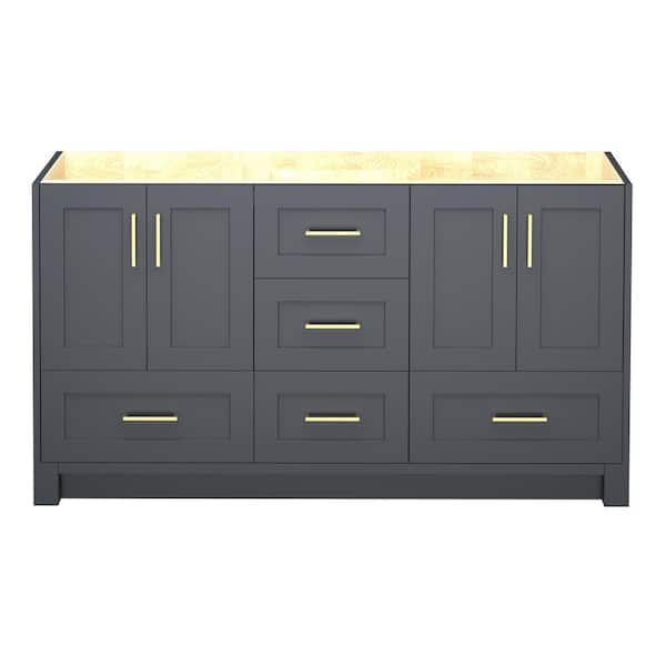 Bvio 60 in. W x 21.5 in. D x 33.5 in. H Bath Vanity Cabinet without Top Solid Wood Double Vanity in Navy Blue Assembled