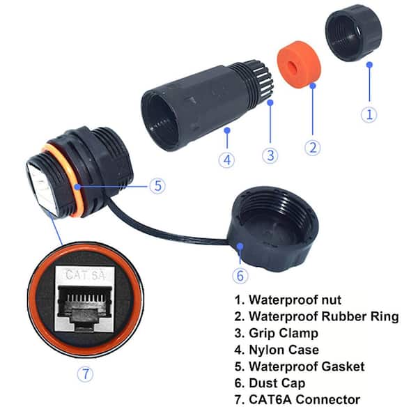 Waterproof RJ45 Coupler with Cover, Shielded Ethernet Connector for Cat5E/6E/6A/7 Outdoor LAN Cable, Female Black 9-Pack