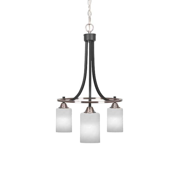 Unbranded Madison 3-Light Matte Black and Brushed Nickel Round Chandelier with 4 in. White Marble Glass Shades, No bulbs included