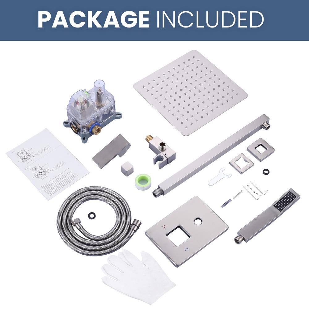 Brushed Nickel 12" Square Rain Shower System with Handheld