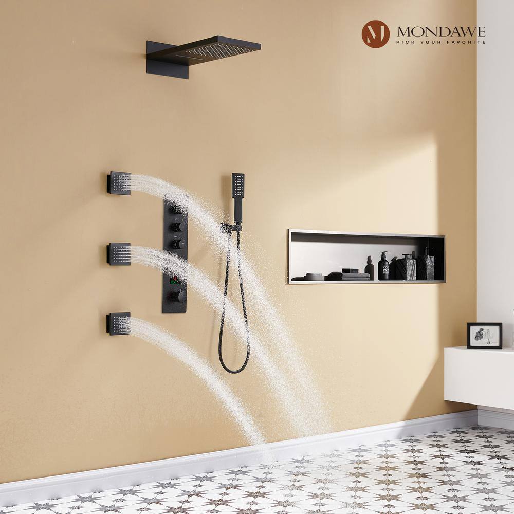Matte Black 22" Dual Shower System with 3 Body Jets