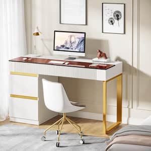 Halseey 47 in. Rectangular White Wood 4-Drawer Computer Desk with Tempered Glass Top