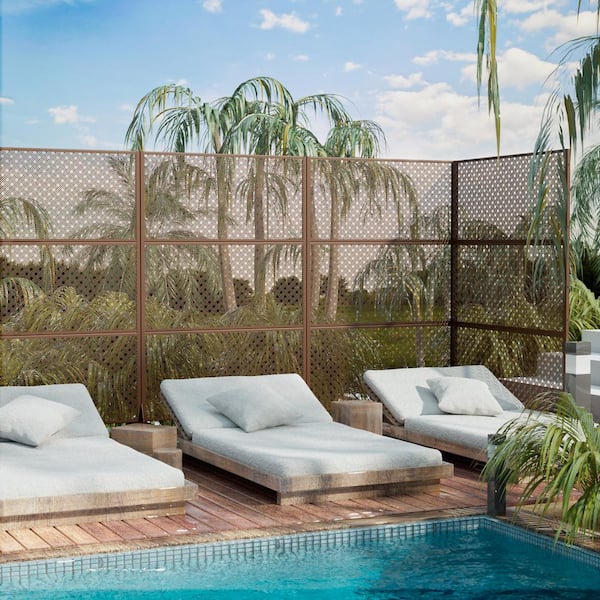 Lirago 72 in. H x 47 in. W Outdoor Metal Privacy Screen Garden Fence Woven Pattern Wall Applique in Brown