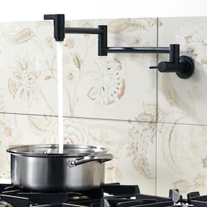 Brass Wall Mounted Pot Filler with 2-Handles and Standard 1/2 NPT Threads in Matte Black