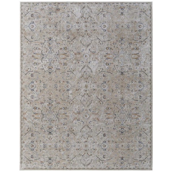 HomeRoots 5 ft. x 8 ft. Ivory, Taupe, Blue Abstract Area Rug