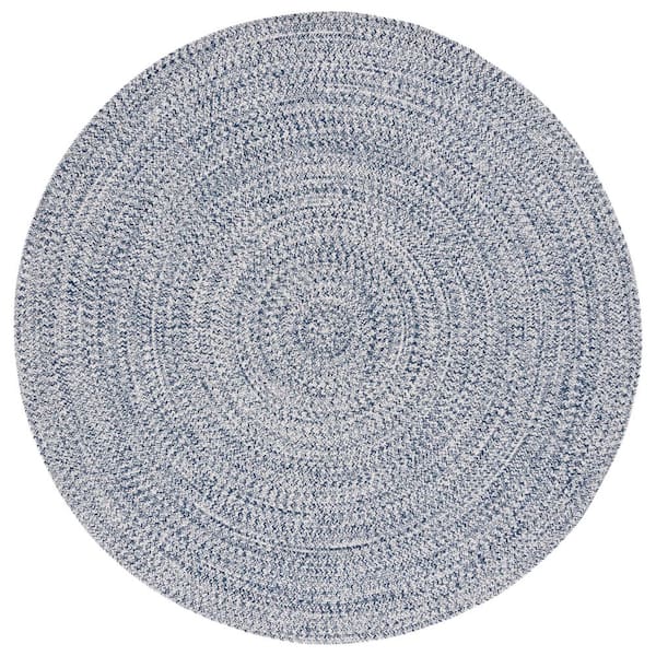 Braided Dark Blue/Ivory 3 ft. x 3 ft. Machine Washable Concentric Woven Round Area Rug