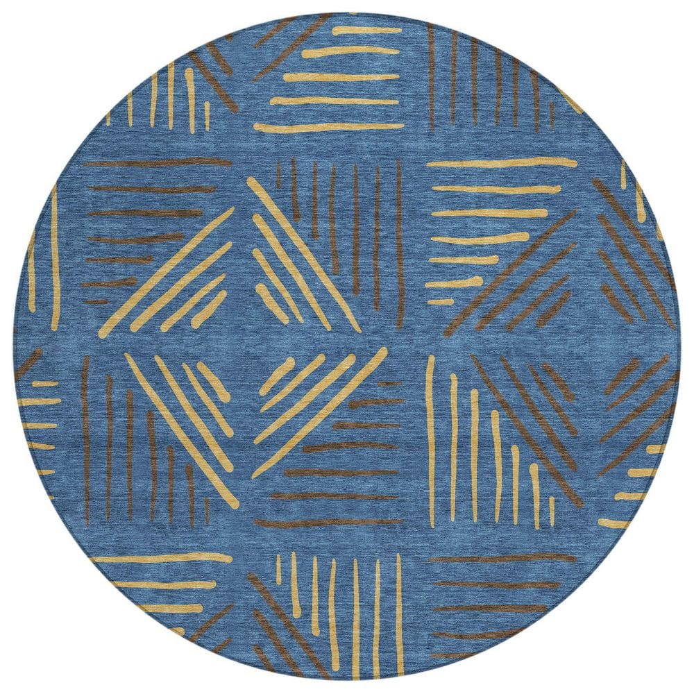 Chantille Machine Washable Indoor/Outdoor Abstract ACN2413 Navy 8 ft. x 8 ft. Round Rug price history on PriceWatchPro
