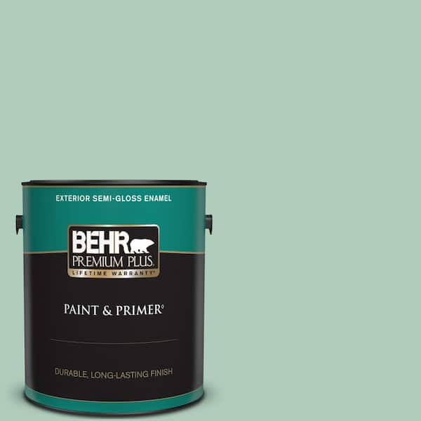 BEHR PREMIUM PLUS 1 gal. #T13-12 Jazzy Jade Semi-Gloss Enamel Exterior Paint & Primer