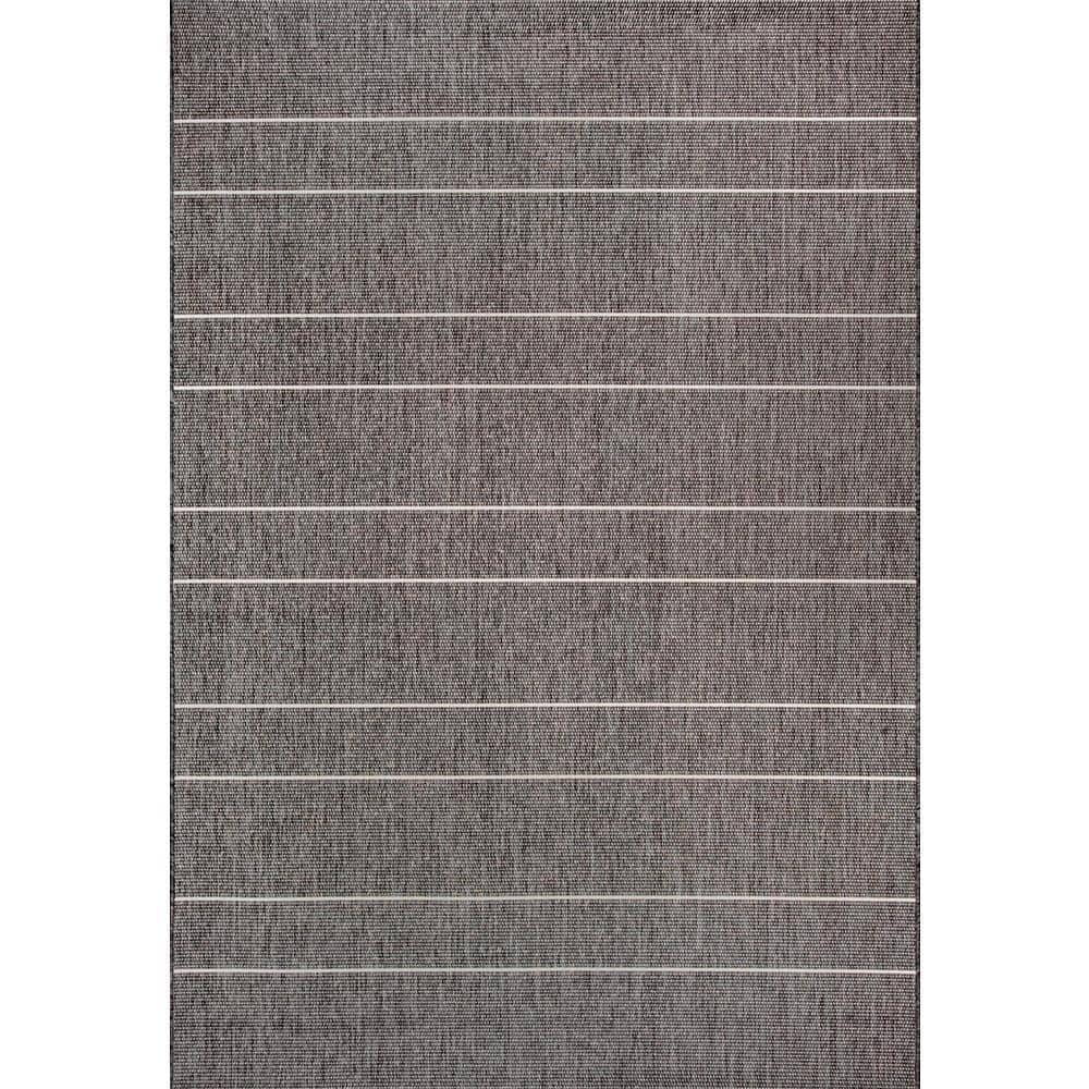 Alaina 4' x 6' Gray Striped Synthetic Outdoor Rug