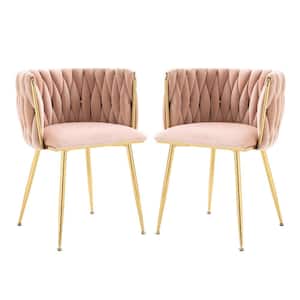 Modern Pink Velvet Leisure Dining Chair with Metal Legs (Set of 2)