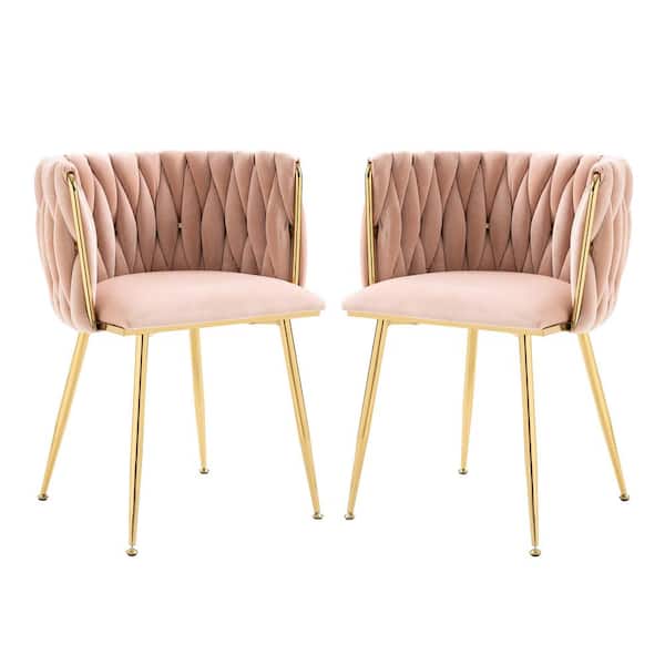 HOMEFUN Modern Pink Velvet Leisure Dining Chair with Metal Legs (Set of 2)