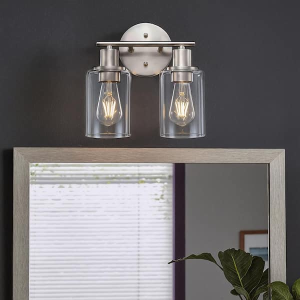 10.44 in. 2-Light Brushed Nickel Bathroom Vanity Light Wall lantern