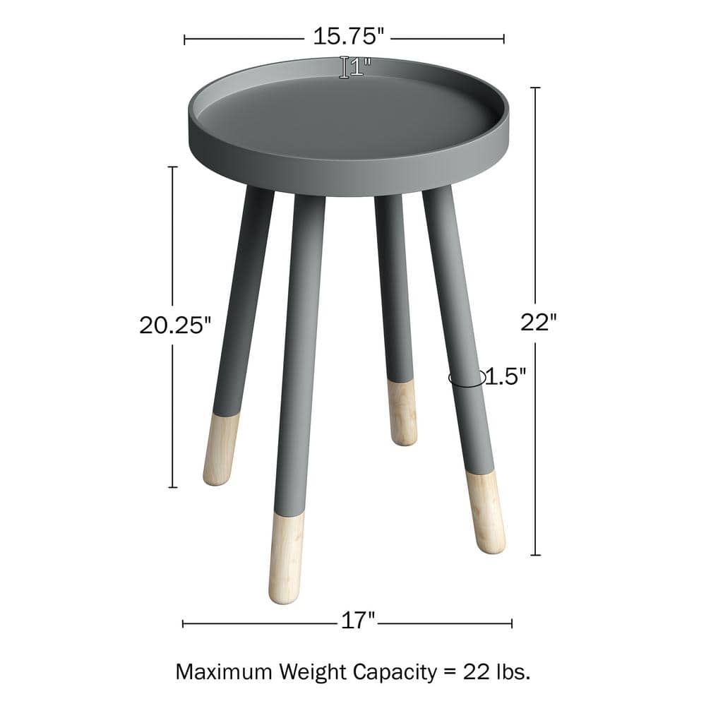 White Wooden Round Tray Top Color-Block Side Table - thumbnail 3