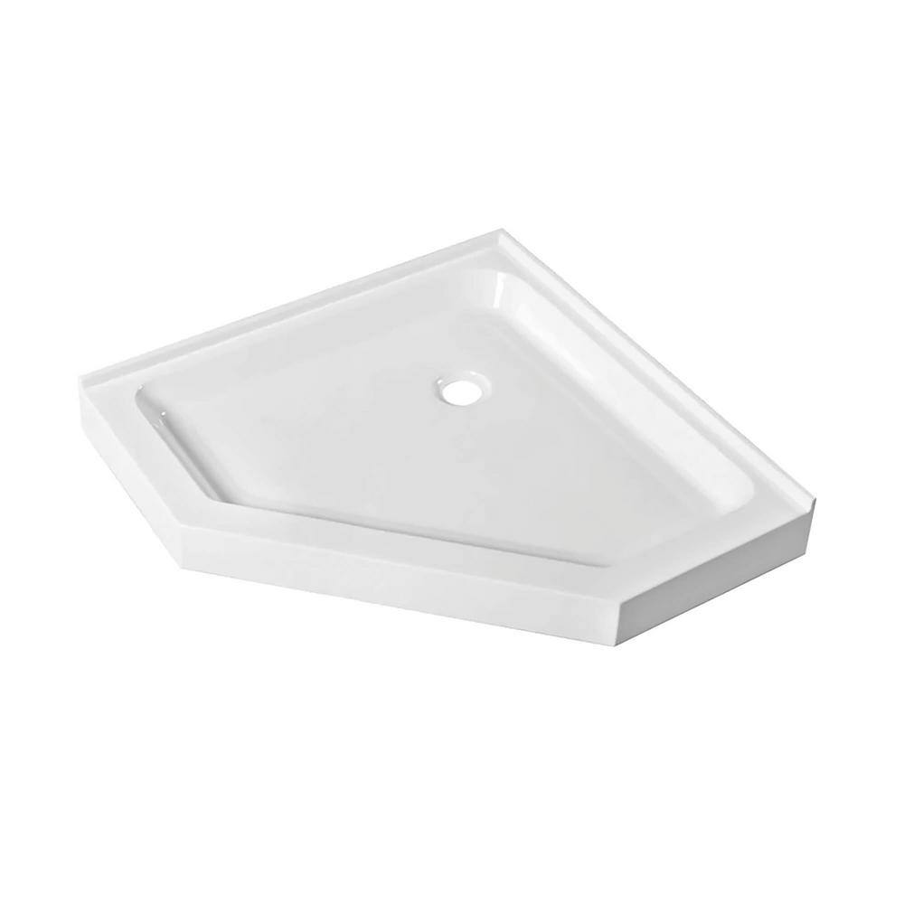 Neo Angle Acrylic Shower Base with Satin Brass Frameless Enclosure