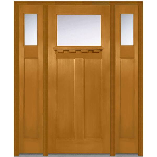 MMI Door 64 in. x 80 in. Craftsman Right-Hand 1-Lite Clear Stained Fiberglass Fir Prehung Front Door with Shelf and Sidelites