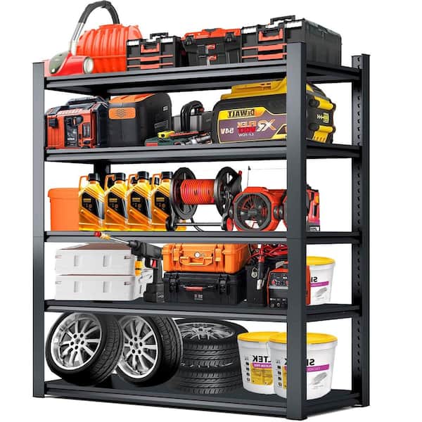 5-Tiers Steel Heavy Duty Freestanding Garage Storage Shelving Unit in Black (47.2 in. W x 72 in. H x 23.6 in. D)
