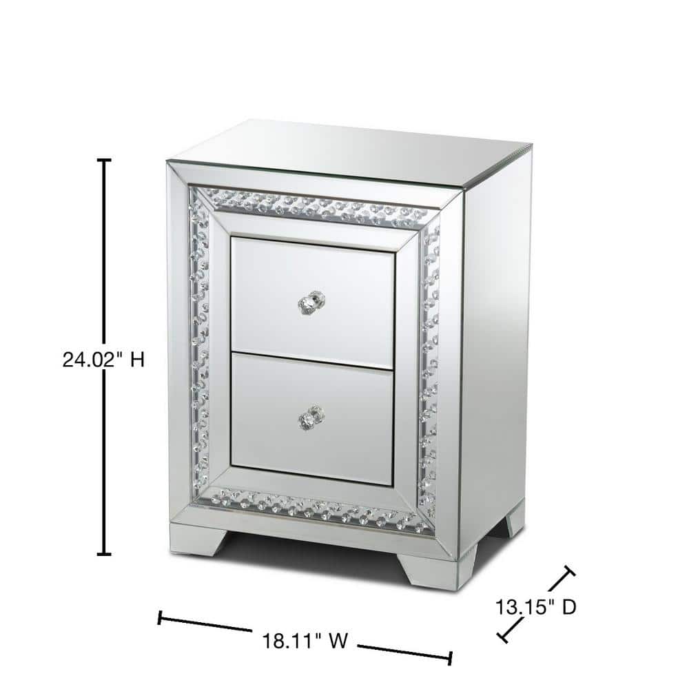 Mina Glamorous Mirrored Silver 3-Drawer End Table