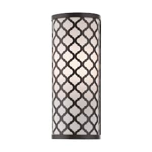 Amalfi 5.125 in. 1-Light English Bronze ADA Wall Sconce with Oatmeal Fabric Shade